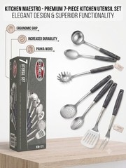 Kitchen Maestro 7pc Stainless Steel Utensil Set Pakkawood Handles KM-171 Pasta