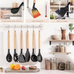39 PCS Kitchen Utensils Set, Silicone Cooking Utensil Sets with Wooden Handle…