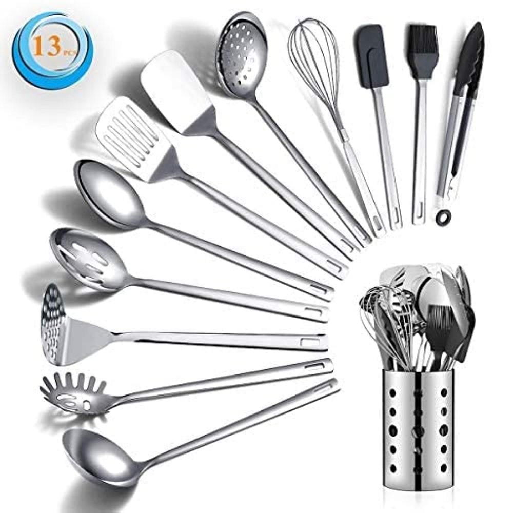 Stainless Steel Cooking Utensils Set, Berglander 13 A. 13 Pieces, Silver