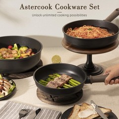 Astercook Non Stick Pots and Pans Set, 19 Pcs Kitchen Cookware Sets, Black