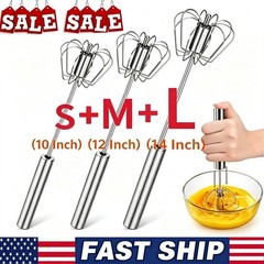 3× Manual Semi Automatic Whisk Egg Beater Mixer Stainless Steel Silver Stirrer