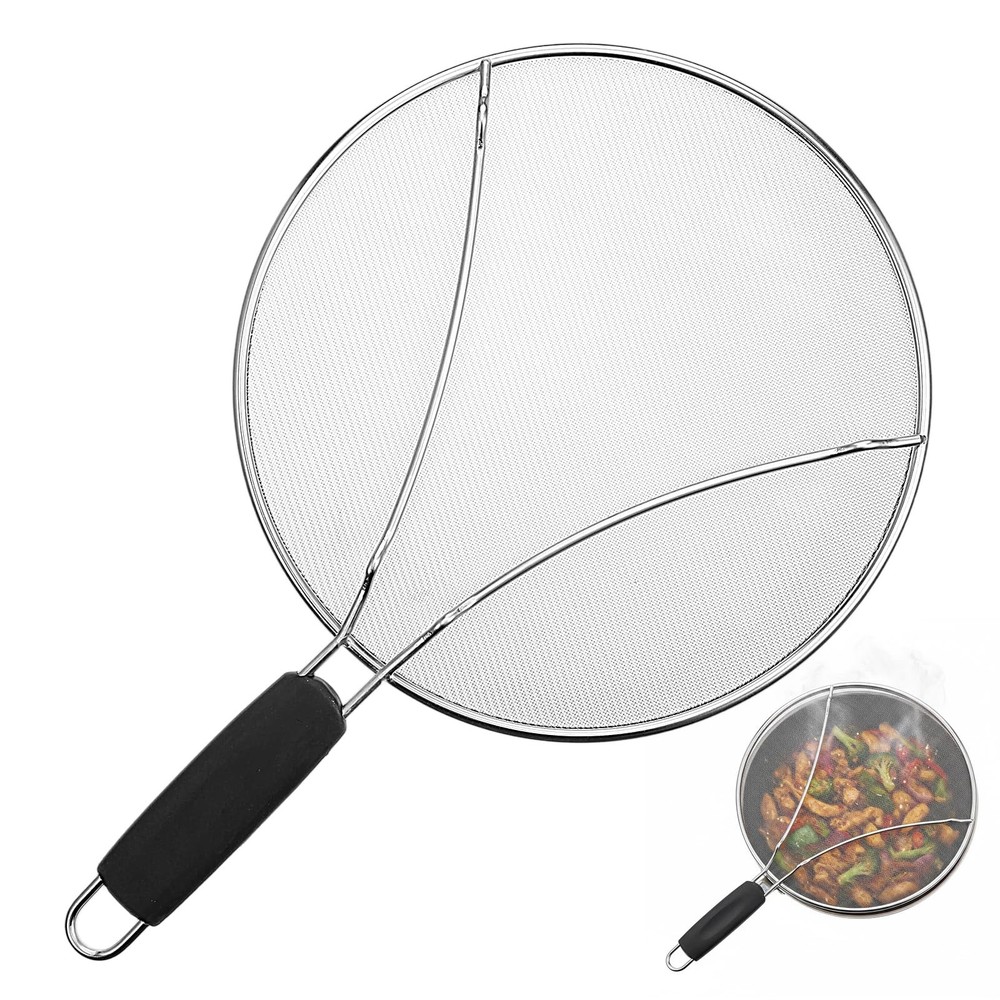 Splatter Screen, 10’’ Stainless Steel for Frying Pan with Grip Handle Fine Mesh