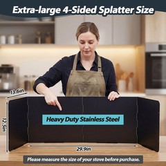 Large 4 Sided Stove Oil Splash Guard for Frying Stove Top, Black Foldable Non…