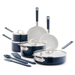 GreenPan x Bobby Flay 13 Piece Nonstick 13 Cookware Set, Navy Blue