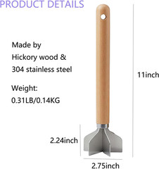 304 Stainless Steel Meat Chopper,6 Blade Ground Beef Masher with Wooden Handle,