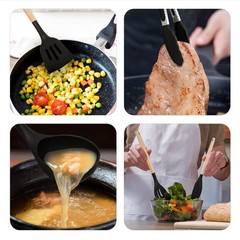 Non-Stick Silicone Cooking Utensils Set, 5 Pcs with Wooden Handle, Heat (Black)