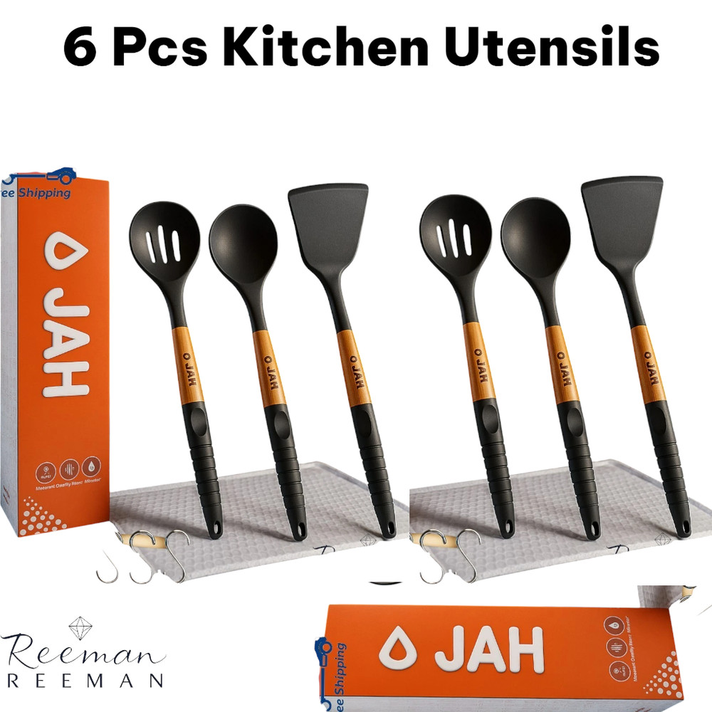 6 Pcs Kitchen Utensils Non Stick Silicone Cooking Set Dishwasher Safe BPA Free