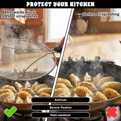Splatter Screen, 10’’ Stainless Steel for Frying Pan with Grip Handle Fine Mesh