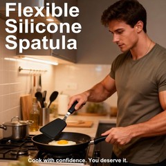 3 Piece Silicone Spatula Turner Set, 600°F Heat-Resistant Nonstick Kitchen Co…