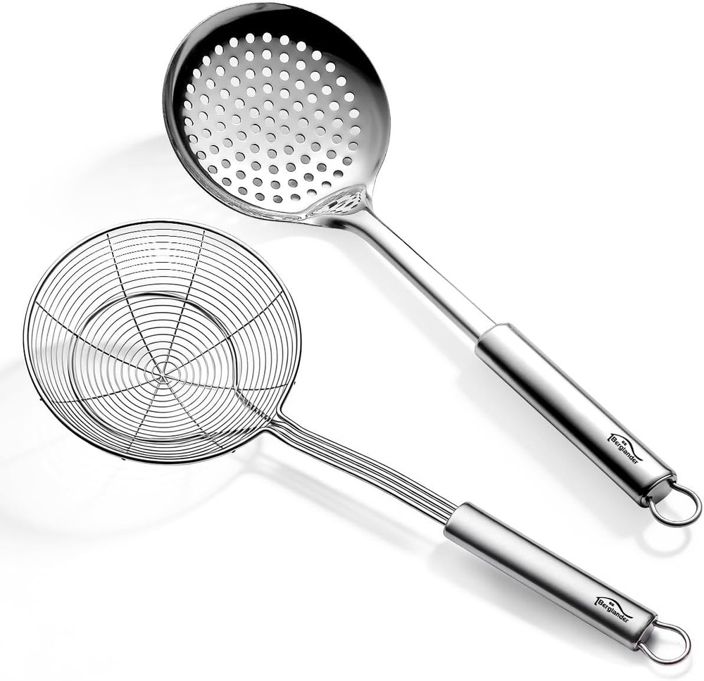 Spider Strainer Skimmer Ladle 2 Pieces, Stainless Steel Kitchen Skimmer