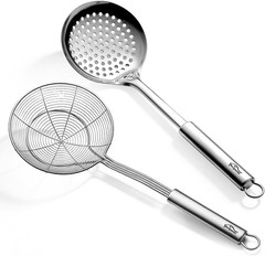 Spider Strainer Skimmer Ladle 2 Pieces, Stainless Steel Kitchen Skimmer
