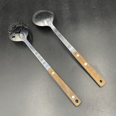 Vintage Stainless Steel Cooking Utensils Wood Handle Japan Unbranded Set of 4