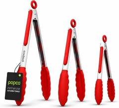 Durable Stainless Steel Tongs Set with Silicone Tips – 3 Sizes for BBQ & Salads