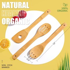 Cooking Utensil Set Bamboo Wooden Spoons Non-Stick Pan Safe Kitchen Tools 6pcs
