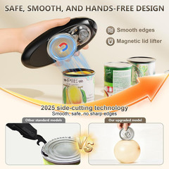 Electric Can Opener, Fast One-Touch Automatic Rechargeable Opener Black