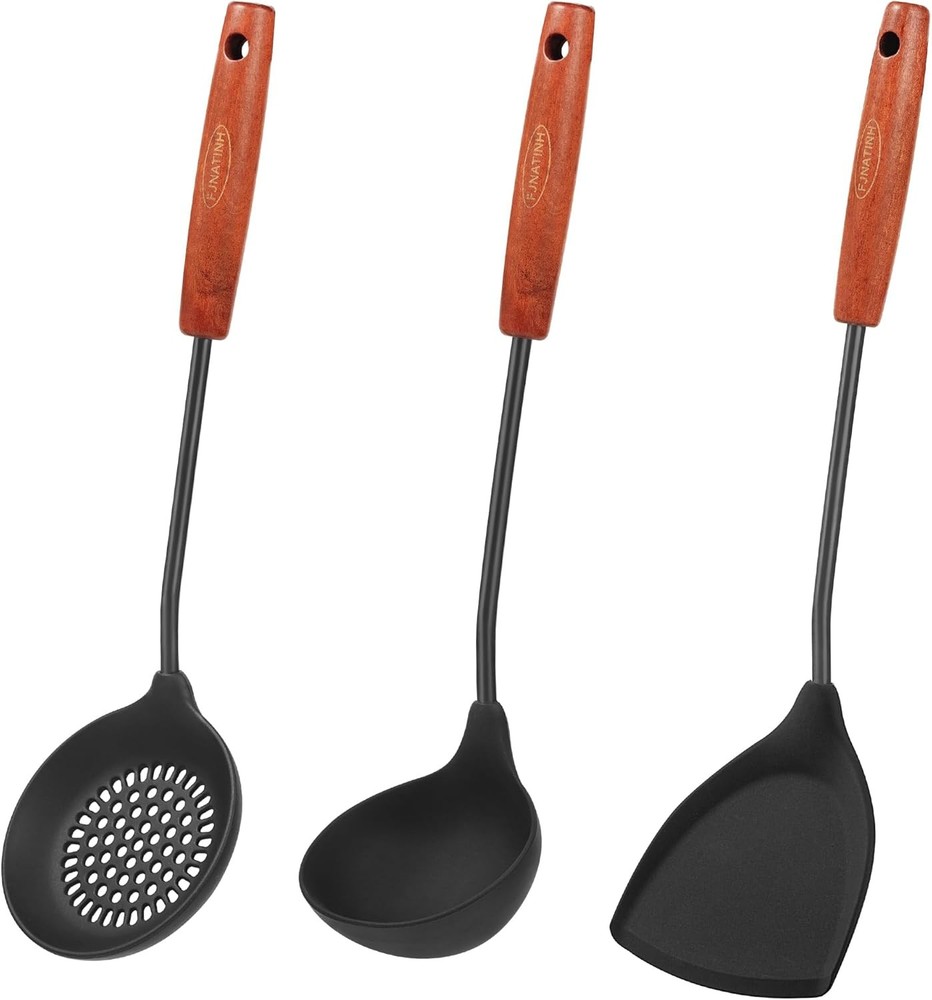 3Pcs Black Silicone Wok Tools Heat Resistant Non Stick Kitchen Utensils