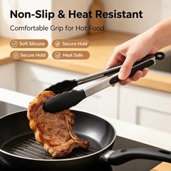 Kitchen Tongs with Silicone Tips – Stainless Steel tongs for cooking 3 sizes