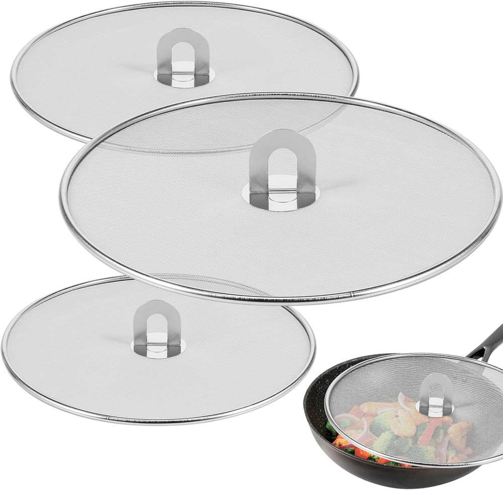 3 Pcs Splatter Guard Stainless Steel Frying Pan Splatter Screen Splash Proof Oil
