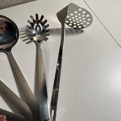 Stainless Steel Cooking Utensils Set Polished Finish Slotted, Ladle, Pasta, 7 Pc