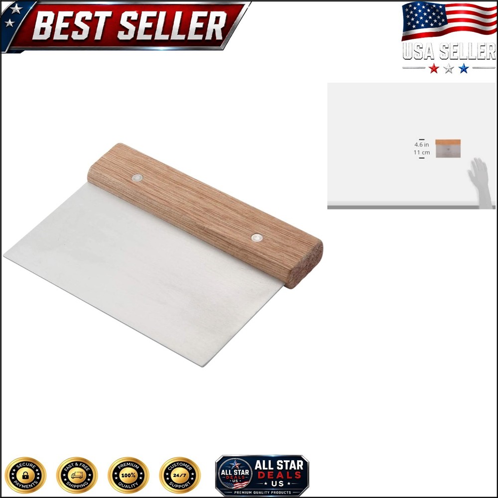Dishwasher Safe Dough Scraper 6″ x 3″ – Stainless Steel with Wood Handle