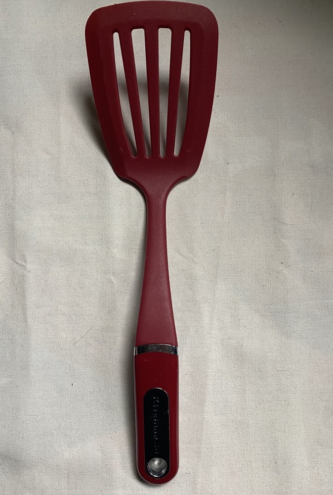 KitchenAid Spatula Turner Slotted Red & Silver Kitchen Aid Flipper for skillet