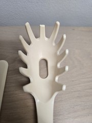 Vintage Tupperware Cooking Utensils Lot Set Of 3 Cream Plastic Pasta Spoon Knife