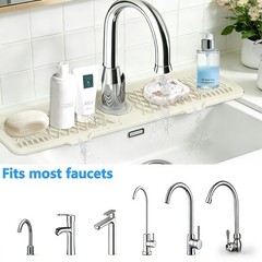24 Inch Silicone Faucet Mat for Kitchen Sink, 7° Slope Fast Self-Draining Sin…