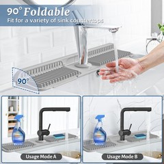 24 inch Faucet Mat for Kitchen Sink Splash Guard, 7° Slope Silicone Sink Wate…