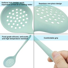 Silicone Slotted Spoon Heat Resistant Colander Strainer Skimmer Green Unit