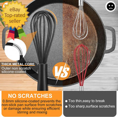 Heat Resistant Non Scratch Whisks Set of 3 Stainless Steel Nonstick Cookware