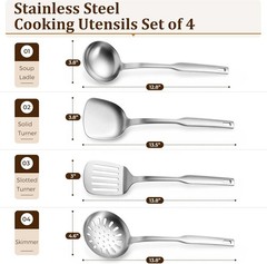 Stainless Steel Cooking Utensils Set, 4 Pieces Kitchen Utensils Set, Heat Res…