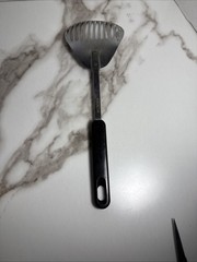 Vintage China Stainless Steel Slotted Skimmer Black Handle Kitchen Utensil