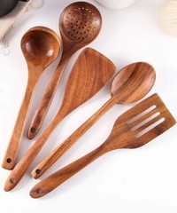 Wooden Spoons for Cooking, 6 Pcs Teak Wooden Utensils for Cooking, Utensils Set