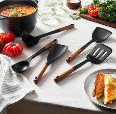 Juego Utensilios Cocina Silicona con Mango de Madera 5 Piezas Resistente al Calo