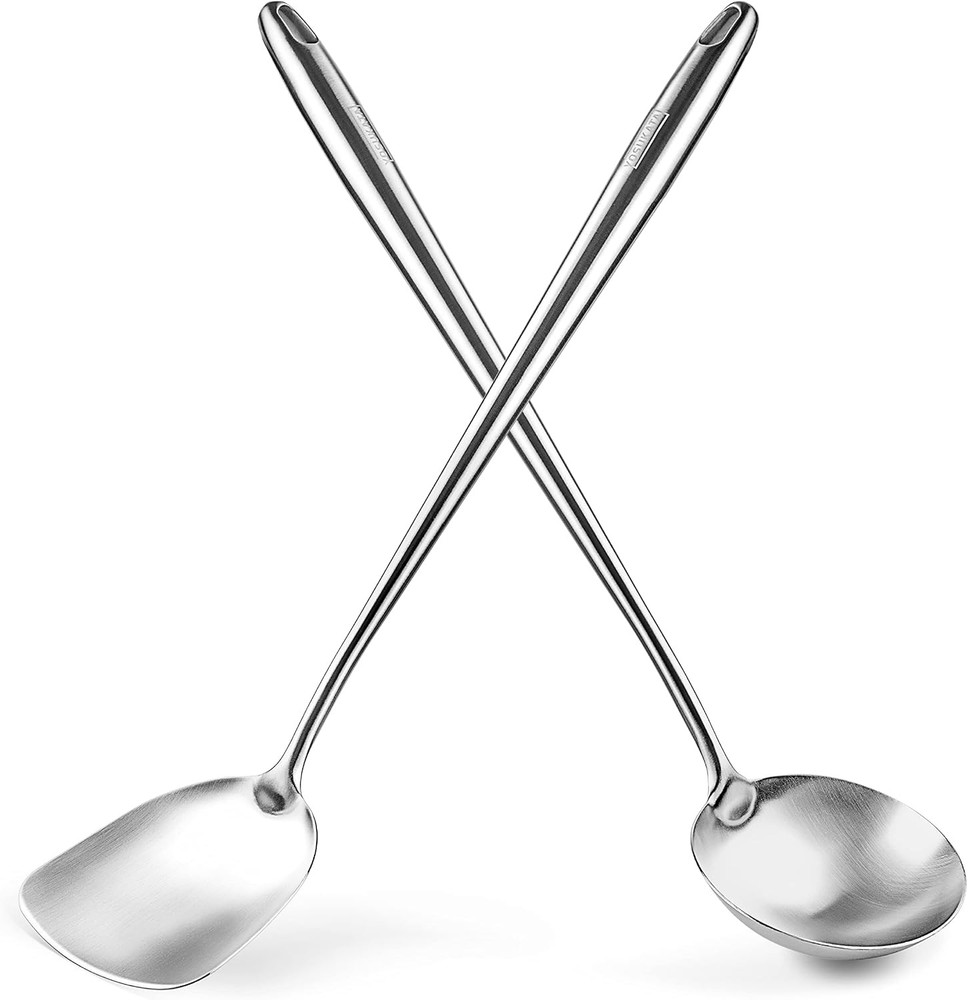 YOSUKATA 17’’ Wok Spatula and Ladle – Set of 2 Stainless Steel 2 pcs, Silver