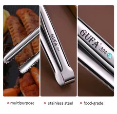 Stainless Steel Kitchen Tongs Serving Grill BBQ Food Clip Salad Ice Saw Tooth Gr