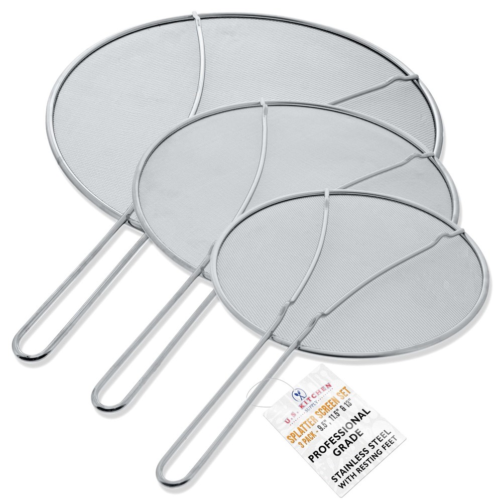Set of 3 Stainless Steel Splatter Screen – 13″, 11.5″ & 9.5″ Sizes – Fine Mes…