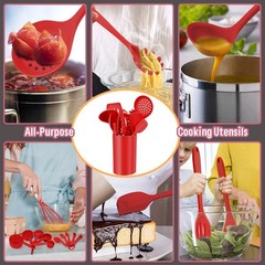 Silicone Kitchen Utensils Set, 23 Pcs Red Cooking Utensils Tools with Holder fo