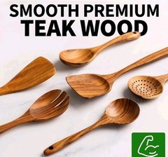 Zulay Kitchen 6-Piece Wooden Spoons for Cooking – 6-piece set, Teak Brown