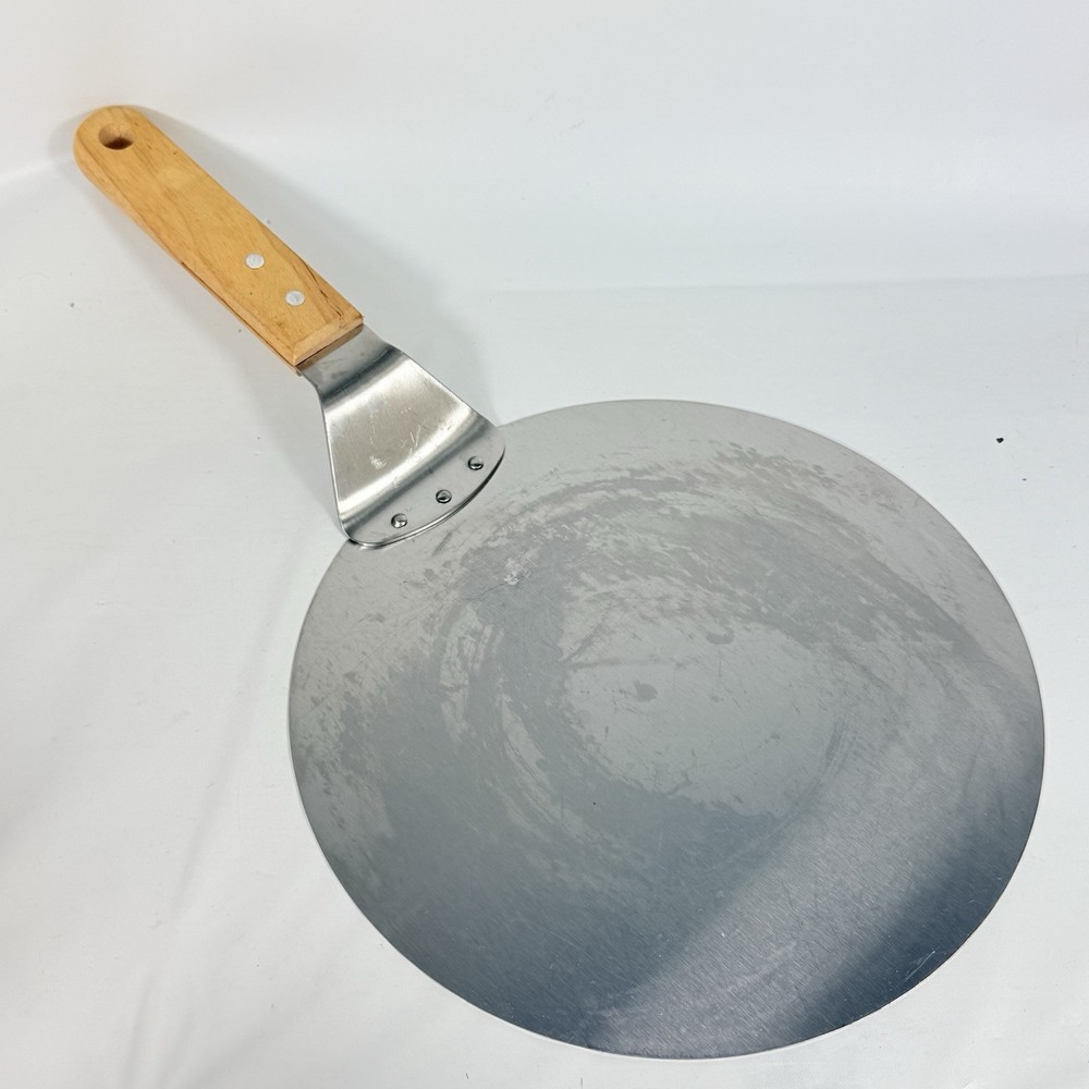 10″ Aluminum Round Pizza Peel Wooden Handle Pizza Turner Serving Paddle 16″