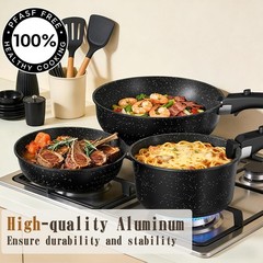 Umite Chef 21Pcs Pots and Pans Set Non Stick, Nonstick Cookware Large, Black