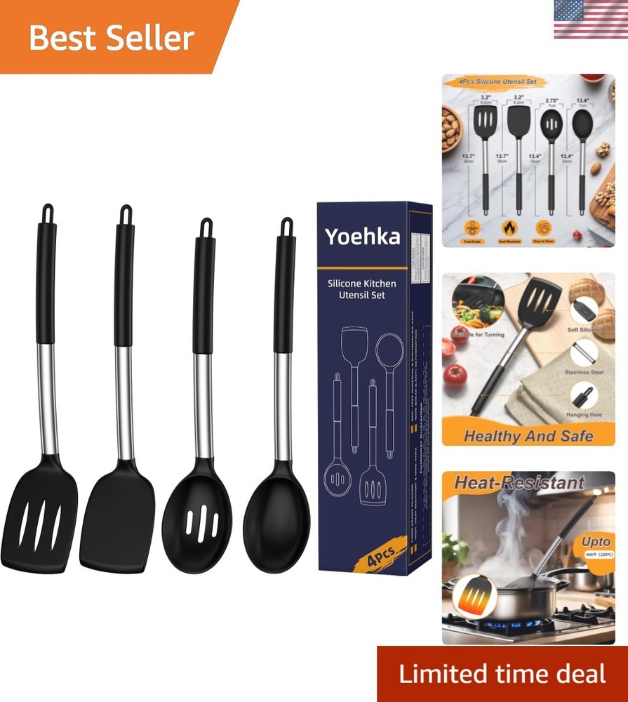 Silicone Cooking Utensils Set for Nonstick Cookware, 4Pcs Heat Resistant Kitc…
