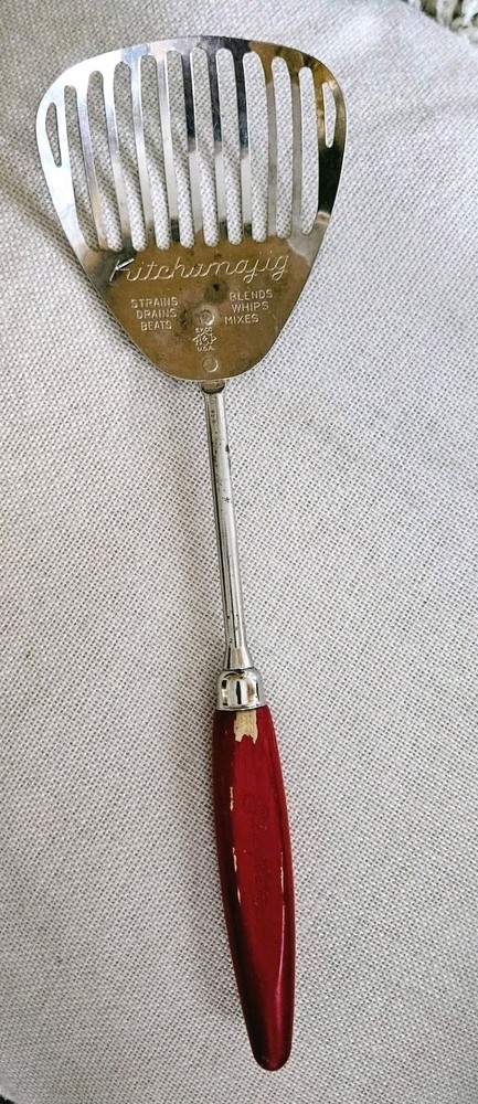 Vtg Ecko Siegler Kitchamajig Spoon Whisk Strainer Utensil Red Wood Handle USA