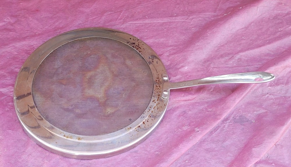 All-Clad Splatter Screen 11” Stainless Steel Grease Oil Mesh Guard Curved Handle