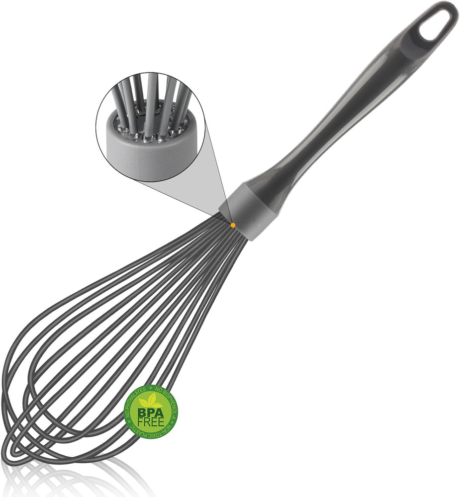 Dishwasher Safe Silicone Whisk, 12-Inch, Non-Scratch, Grey | Waterproof