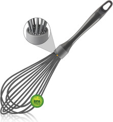 Dishwasher Safe Silicone Whisk, 12-Inch, Non-Scratch, Grey | Waterproof