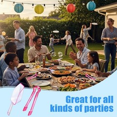 12 PCS Plastic Ice Tongs Scoops Mini Kitchen Utility Buffet Cocktail Pink