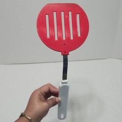 Vintage Robinson Stainless USA Red Slotted Spatula Turner White Plastic Handle