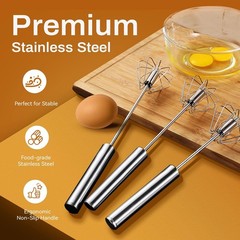 3x Stainless Steel Egg Whisk,Hand Push Rotary Whisk Blender,Versatile Easy Whisk