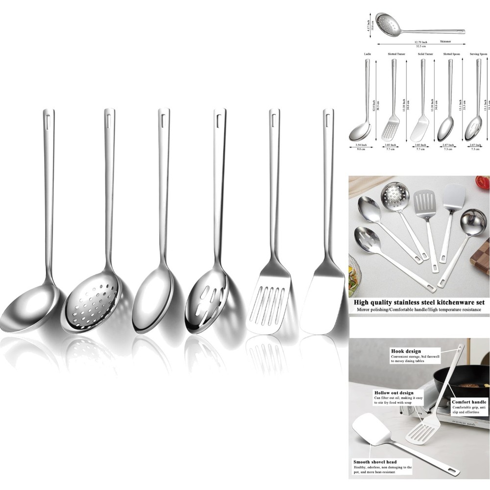 6-Piece Heavy Duty Stainless Steel Kitchen Utensils Set Cooking Tools Spatulas